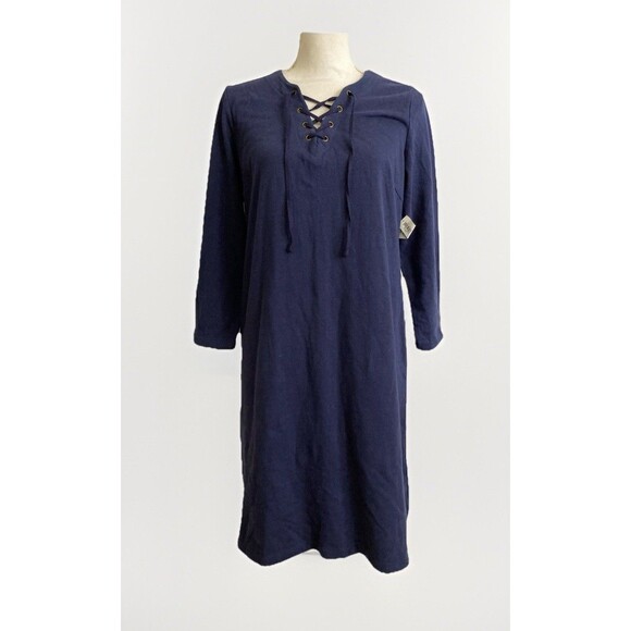 Old Navy Dresses & Skirts - Old Navy Midi Dress Womens M Blue Knit Lace Up Long Sleeve Casual Pullover